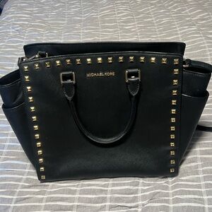 Michael Kors Black Satchel with Gold Studs